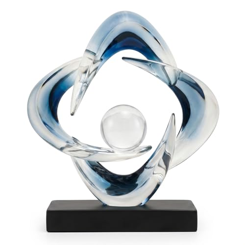 FJS Modern Abstract Sculpture Decor, 10.8" Blue Resin Art Statue | Clear Blue Resin Art Statue for Coffee Table, Bookshelf, Living Room, Office, Hotel, or Modern Home Decor Display. - color: Transparent Blue