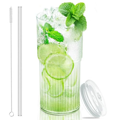 Luiaiog Glass Cups with Lids and Glass Straws, High Borosilicate 20OZ Tumblers for Coffee, Tea, Juice, Smoothies, Hot/Cold Drinks at Home, Office - color: Standard Clear 1pc 20oz