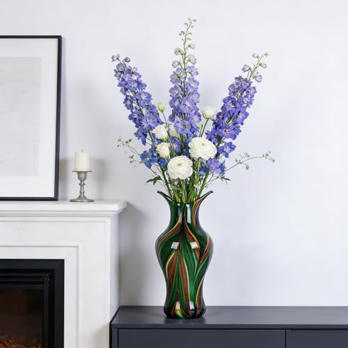 Hand Blown Glass Vase for Flowers, Murano Style Swirl Art Decorative Glass Vases for Home Decor, Wedding Table Centerpiece for Bookshelf & Dining Table