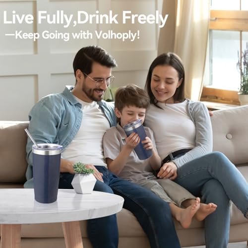 Volhoply 20oz Stainless Steel Tumbler with Lid and Straw Bulk 4 Pack,Double Wall Insulated Travel Iced Coffee Mug Fits Cup Holder,Powder Coated Cups for Hot/Cold Drinks,Gifts for Women（Navy,4 Set） - color: Navy