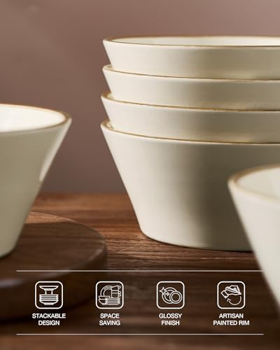 Famiware Saturn Dinnerware Sets, Ceramic Dishes for 4, Rimmed Plates, Bowls | Vanilla White, 12 pcs Microwave & Dishwasher Safe Stoneware, Chip & Scratch Resistant, Modern Rustic Tableware, Everyday Use - color: Vanilla White, size: 12
