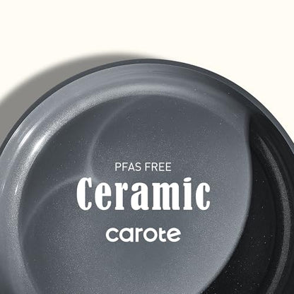 CAROTE Ceramic Cookwar Set, Pots and Pan Set Non Stick 18 Piece, Cookware Set Kitchen Cooking Set Non Toxic, PFAS PTFE Free, Blue