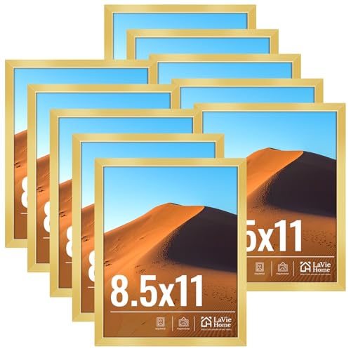 8.5x11 Picture Frame Gold Set of 10, Display 8.5 x 11 Picture, Photo Frame Collage for Wall Gallery or Table Deco, Hanging or Tabletop Display - color: Gold, size: 8.5x11