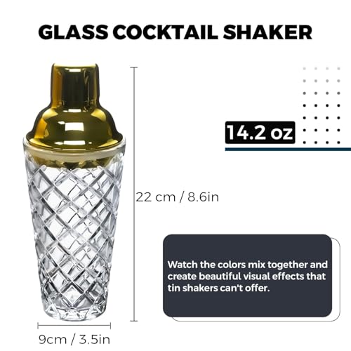 Glass Martini Shaker, 14.2 Oz Martini Shaker with Strainer for Home Use & Bar Cart, (Gold) - color: Gold
