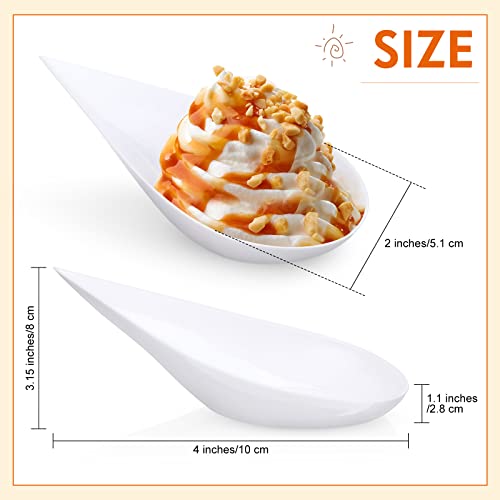 300 Pcs 4 Inch Appetizer Spoons Tear Drop Mini Appetizer Plates Disposable Plastic Tasting Spoons Asian, Mini Dessert Containers for Catering, Wedding, Birthday Party, Holiday Event (White) - color: White