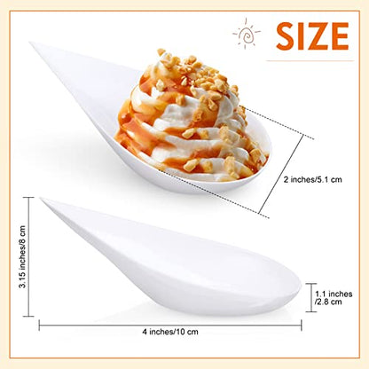 300 Pcs 4 Inch Appetizer Spoons Tear Drop Mini Appetizer Plates Disposable Plastic Tasting Spoons Asian, Mini Dessert Containers for Catering, Wedding, Birthday Party, Holiday Event (White) - color: White