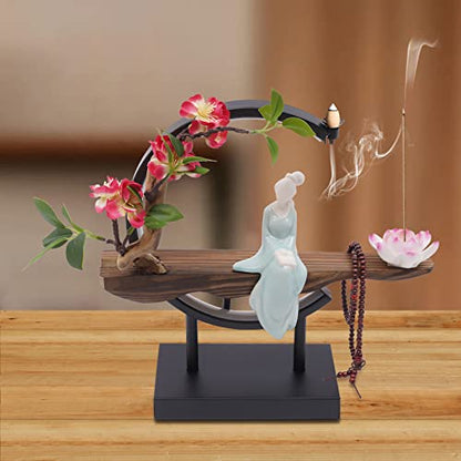 Backflow Incense Holder with LED Light, Countertop Incense Burner Holder Chinese Retro Ceramic Backflow Incense Burner for Relaxing or Home Decor (Style 3) - size: Style 3