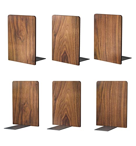 Large Bookend Hold Heavy Books-7x4x5in 3 Pack Non-Skid Wood Bookends Walnut | Heavy-duty wooden bookends Heavy-duty design holds heavy books, Non-skid base keeps books upright on desk/shelf. - color: Walnut-s-3pair