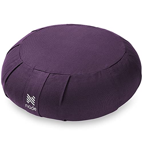 Zafu Meditation Cushion, 15" Round Buckwheat Yoga Pillow with Organic Cotton Cover - color: Purple