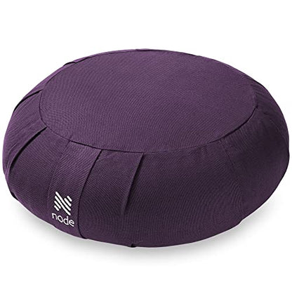 Zafu Meditation Cushion, 15" Round Buckwheat Yoga Pillow with Organic Cotton Cover - color: Purple