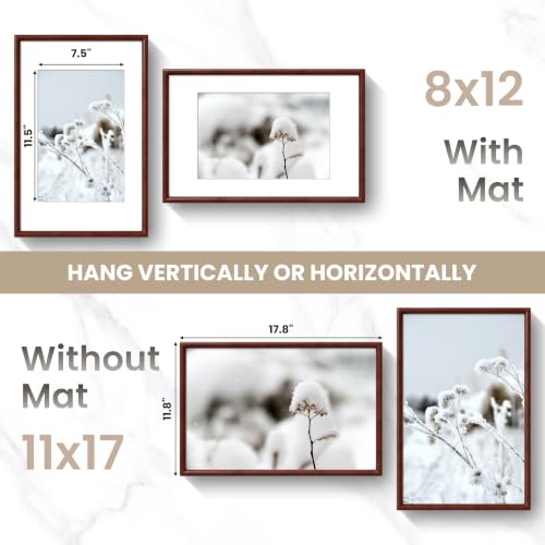 Acovy 11x17 Picture Frame, Natural Solid Mahogany Wood | Handcrafted Wooden Frame, Matted to 8x12, High Definition Tempered Glass, Wall Hook Included - color: Mahogany, size: 11"x17"