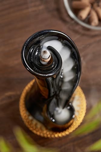 Unique Cloud Stairs Ceramic Waterfall Incense Holder, Paired with a Pack of Backflow Incense Cones. (Black) - color: Black