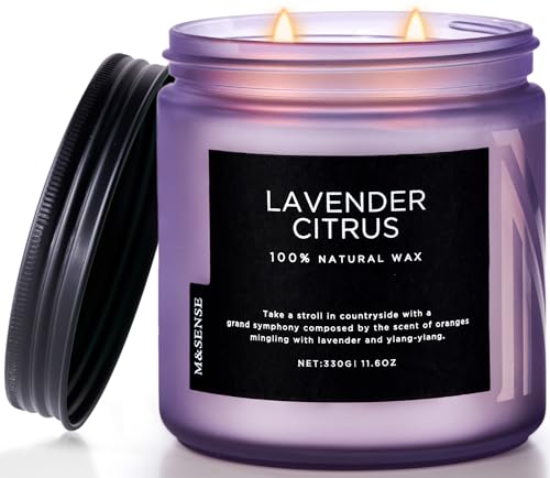 M&SENSE Lavender Citrus Scented Candles for Home, 11.6oz Natural Soy Wax | 70 Hours Long Burning, Organic Candles Non Toxic, Aromatherapy Smelling for Mom, Home Fragrance for Meditation Relaxation - color: Lavender Citrus, size: Medium Jar