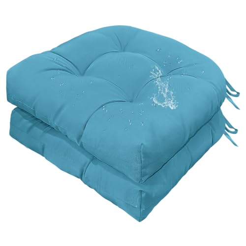Gnostik 2 Pack Outdoor Seat Cushions 18.6"X18.6", Navy Blue Thick Tufted Waterproof Outdoor Chair Cushion for Garden Patio Porch Lawn Furniture - color: Sky Blue