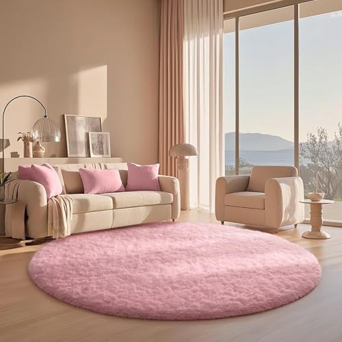 Ophanie Round Rugs 6Ft Pink Circle Area Rug,Fuzzy Bedroom Carpet,Large Shag Plush Floor Kawaii Christmas Living Room Rugs 6 Foot,Cute Room Decor for Kids Teen Girls Baby with Over 99 pcs Pile fibers - color: 5- Pink, size: 6' (Round)