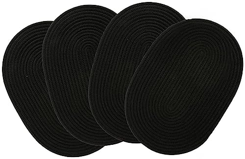 Oval Woven Placemats Set of 4, Rattan Placemats 12x16 Inch Cotton Wicker Placemats Farmhouse Boho Circle Braided Heat Resistant Outdoor Placemats Patio Table Place Mats (Black) - color: Black, size: Oval Set of 4