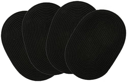 Oval Woven Placemats Set of 4, Rattan Placemats 12x16 Inch Cotton Wicker Placemats Farmhouse Boho Circle Braided Heat Resistant Outdoor Placemats Patio Table Place Mats (Black) - color: Black, size: Oval Set of 4