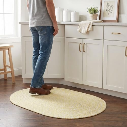 Super Area Rugs Farmhouse Braided Rug Cotton Kitchen Reversible Carpet, Yellow & White, 2' X 3' Oval - color: Yellow & White, size: 2' x 3' (Oval)