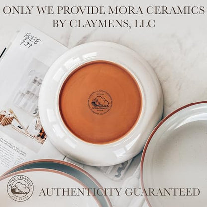 Mora Ceramic Large Pasta Bowls 30oz, Set of 4 - Serving, Salad, Dinner, etc Plate/Wide Bowl - Microwave, Oven, Dishwasher Safe Kitchen Dinnerware - Modern Porcelain Stoneware Dishes, Vanilla & Grey - color: Vanilla & Earl Grey