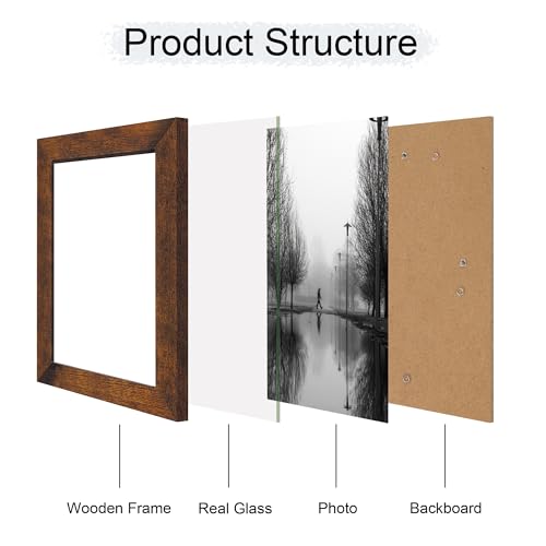 iRahmen 6x9 Picture Frame Set of 4, High Definition Real Glass Rustic Frame, 6 x 9 Wood Photo Frames for Tabletop Display and Wall Mounting - color: Dark Brown, size: 6X9