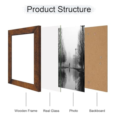 iRahmen 6x9 Picture Frame Set of 4, High Definition Real Glass Rustic Frame, 6 x 9 Wood Photo Frames for Tabletop Display and Wall Mounting - color: Dark Brown, size: 6X9