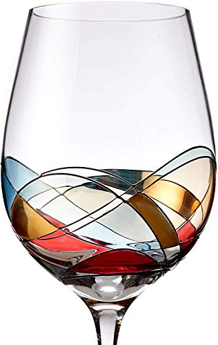 Bezrat Red Wine Glasses Set of 2, Hand Painted Wine Glass, Drinkware Essentials, 11" H, 28oz Wine Lover Large Glass, Glassware Gifts Ideas for Women Inspired by 'Duomo di Milano' Mothers Day (Red) - color: Red, size: 28 ounces