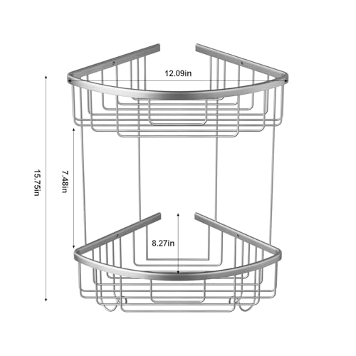 2-Tier Corner Shower Caddy, Rustproof Stainless Steel Shower Organizer and Bathroom Storage Wall Shelf, Silver
