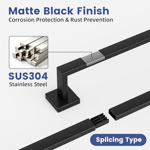 Luxbaro 10-Pieces 24 Inch Matte Black Bathroom Accessories, Wall Mounted | SUS304 Stainless Steel Black Towel Bar Set, Bathroom Hardware Set, Bathroom Towel Holder Set - size: 26 Inch (10 Pieces)