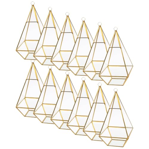 Ashland 9.5” Gold Geometric Triangle Glass Terrarium - Hanging Planter for Succulents and Air Plants - Bulk 12 Pack