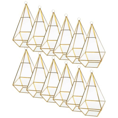Ashland 9.5” Gold Geometric Triangle Glass Terrarium - Hanging Planter for Succulents and Air Plants - Bulk 12 Pack