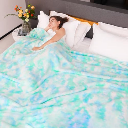 MUGD Lightweight Blanket Fleece Big Blanket Fuzzy Throw Blanket for Bed Queen Size - color: Blue Green, size: Queen(90"x90"/ 230x230cm)