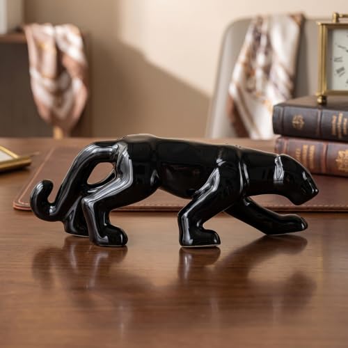 4.8" Hand-Carved Obsidian Leopard Figurine – Spotted Stone Crystal Animal, Unique Home Decor & Gift Idea, Quartz Crystal Specimen, 1pc, Artistic Decoration | Detailed Craftsmanship