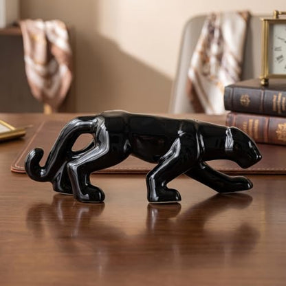 4.8" Hand-Carved Obsidian Leopard Figurine – Spotted Stone Crystal Animal, Unique Home Decor & Gift Idea, Quartz Crystal Specimen, 1pc, Artistic Decoration | Detailed Craftsmanship