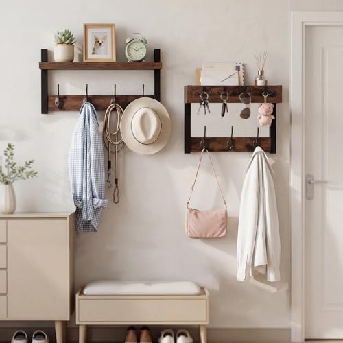 Coat Rack Wall Mount with Shelf & Mail Organizer,29 Inch Wall Shelf with 7 Coat Hooks and 4 Key Hooks for Entryway,Living Room,Bedroom,Offices(Rustic Brown) - color: Rustic Brown