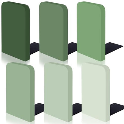 FYSUIMU 6Pcs Boho Sage Green Wood Bookends Gradient Green Wooden Book Stands Rustic Non Skid Book Stoppers for Heavy Books Home Office Library