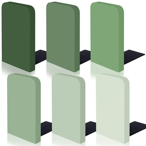FYSUIMU 6Pcs Boho Sage Green Wood Bookends Gradient Green Wooden Book Stands Rustic Non Skid Book Stoppers for Heavy Books Home Office Library