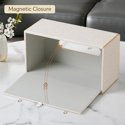 Linen Tissue Box Cover Rectangle with Magnetic Closure, Large | 4 Different Sizes, PU Leather Tissue Box Cover, Decorative Rectangular Tissue Holder for Bathroom Nightstand Car Office - size: Large – Fits Tissue Boxes Up to 3.9" Tall