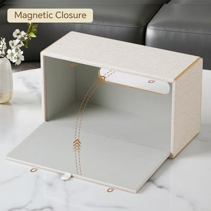 Linen Tissue Box Cover Rectangle with Magnetic Closure, Large | 4 Different Sizes, PU Leather Tissue Box Cover, Decorative Rectangular Tissue Holder for Bathroom Nightstand Car Office - size: Large – Fits Tissue Boxes Up to 3.9" Tall