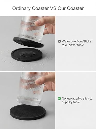 Absorbent Coasters for Drinks with Holder - 6packs, Silicone Coaster with Soft Felt Insert (4.3 inch Coasters with 4.5 inch Holder, Black and White) - color: Black and White