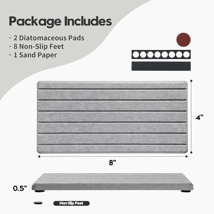 2PCS Instant Dry Diatomite Stone Counter Makeup Tray Organizer, Fast Drying Caddy Kitchen Sponge Holder Mat, Bathroom Vanity Toothbrush Bottle Dispenser Soap Dish Rack, Light Gray, 8"x 3.8" - color: 2pcs - 8"x 3.8" - Light Gray