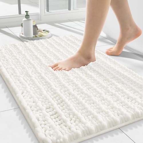 Smiry Bathroom Rugs 24X16, Extra Soft Rubber Backing Chenille Bath Mats | Ivory Machine Washable Non Slip Quick Dry Bath Mats for Bathroom Floor, Tub, Shower, Home Decor Accessories - color: Ivory, size: 24'' X 16''