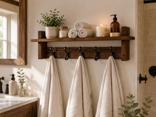 29" Coat Rack Wall Mount with Shelf, Entryway Wall Hooks with Shelf, Coat Hangers for Bathroom, Living Room, Bedroom
