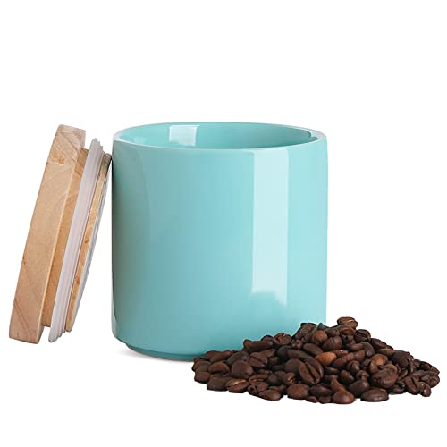 Sweejar Kitchen Canisters Ceramic Food Storage Jar, Stackable Containers with Airtight Seal Wooden Lid for Serving Ground Coffee, Tea, Sugar, Salt and More - 16 Fl Oz (Dark Turquoise) - color: Dark Turquoise, size: 16 Fl Oz (4.1"x4.4")
