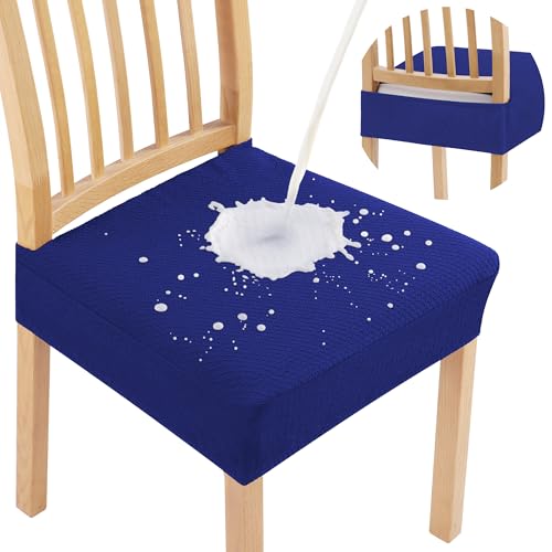 Smiry Waterproof Seat Covers for Dining Room Chairs, No Rear Covers | Stretch Jacquard Removable Washable Chair Seat Slipcovers Protector, Set of 2, Royal Blue - color: Royal Blue, size: Set of 2