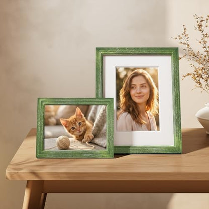 Vittanly Solid Wood 8x10 Picture Frames Set of 4, Distressed Green | 5x7 Picture Frame with Mat, Gallery Wall Frame Set, 8 x 10 Frame for Wall & Tabletop Display, Family, Pet, Christmas - color: Distressed Green, size: 8x10