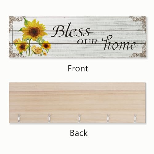 Bless Our Home Family Photo Hanging Display Board with 16 Clips, Rustic Wood Picture Collage Frame with Tassels Farmhouse Wall Decor - color: Bless Our Home