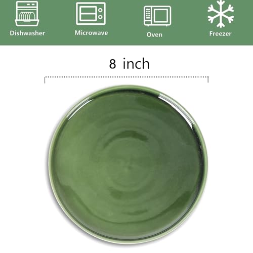 vicrays Ceramic Salad Plates Set - Porcelain 8 Inch Flat Dessert Appetizer Plate for Lunch Home Party Restaurant - Scratch Resistant Microwave Oven and Dishwasher Safe - Set of 6 (Green) - color: Green