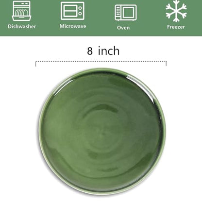 vicrays Ceramic Salad Plates Set - Porcelain 8 Inch Flat Dessert Appetizer Plate for Lunch Home Party Restaurant - Scratch Resistant Microwave Oven and Dishwasher Safe - Set of 6 (Green) - color: Green
