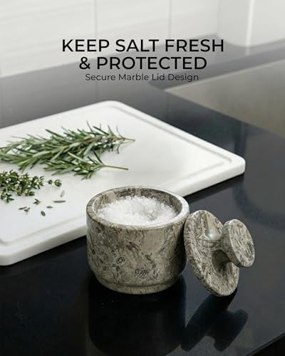 Natural Marble Salt Cellar With Lid - Stone Salt Container And Stone Salt Holder, Spice Jars for Counter, Candy Jar & Spice Jar, Oceanic - color: Marble Candy Jar - Oceanic