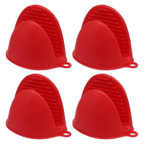 Silicone Oven Mitts Mini, 2 Pairs Heat Resistant Finger Oven Mitts, Non-Slip Silicone Gloves for Kitchen Cooking & Baking, Small Potholders for Air Fryer Grill (Red) - color: Red